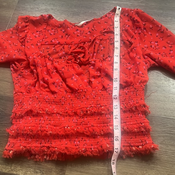 Free People Lolita Red Peasant Semi Crop Floral Blouse Red small - Picture 12 of 13